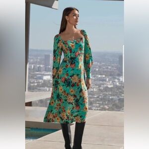Johnny Was Bonita Mini Teal Floral Long Sleeve Dress- size XL